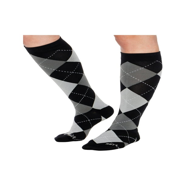 Graduated 15-25 mmHg Knee High Striped Plus Size Support Stockings LISH Skinny Stripe Wide Calf Compression Socks